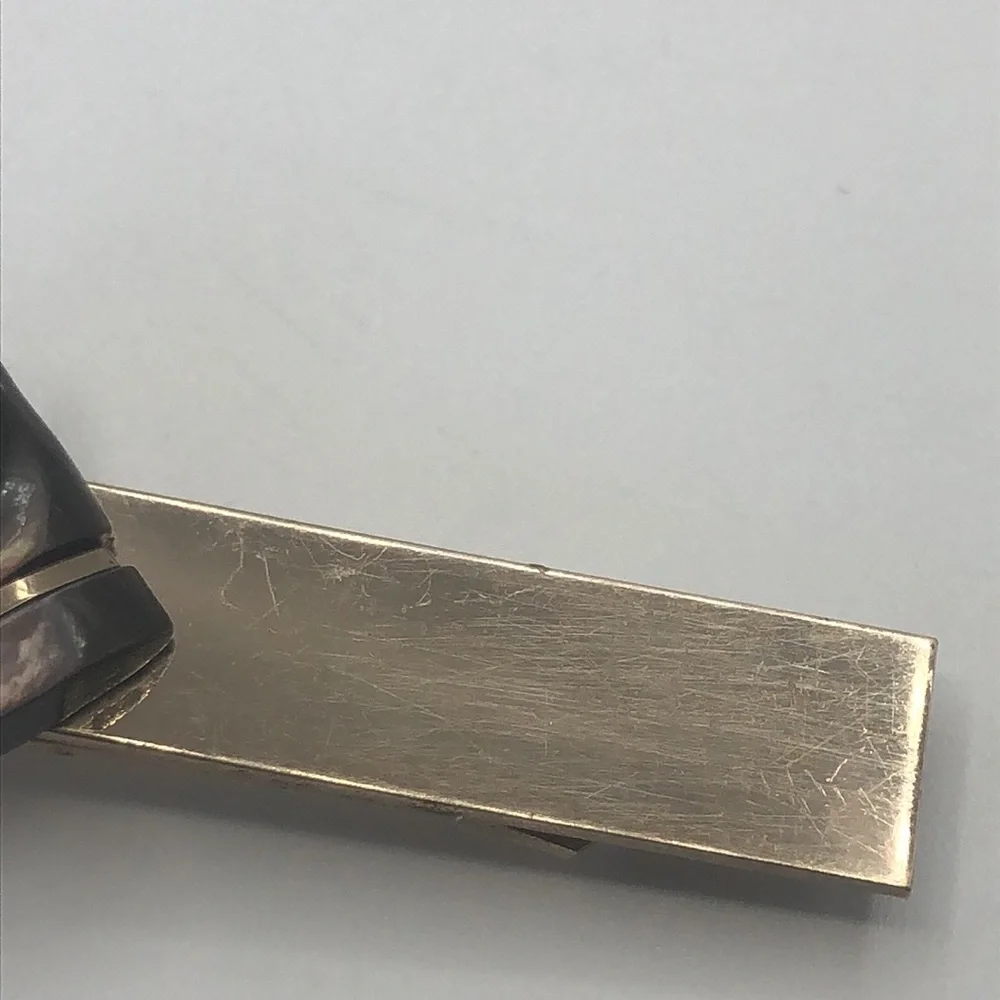 Mid century Mother of pearl dog head Cufflinks & Tie Bar VTG